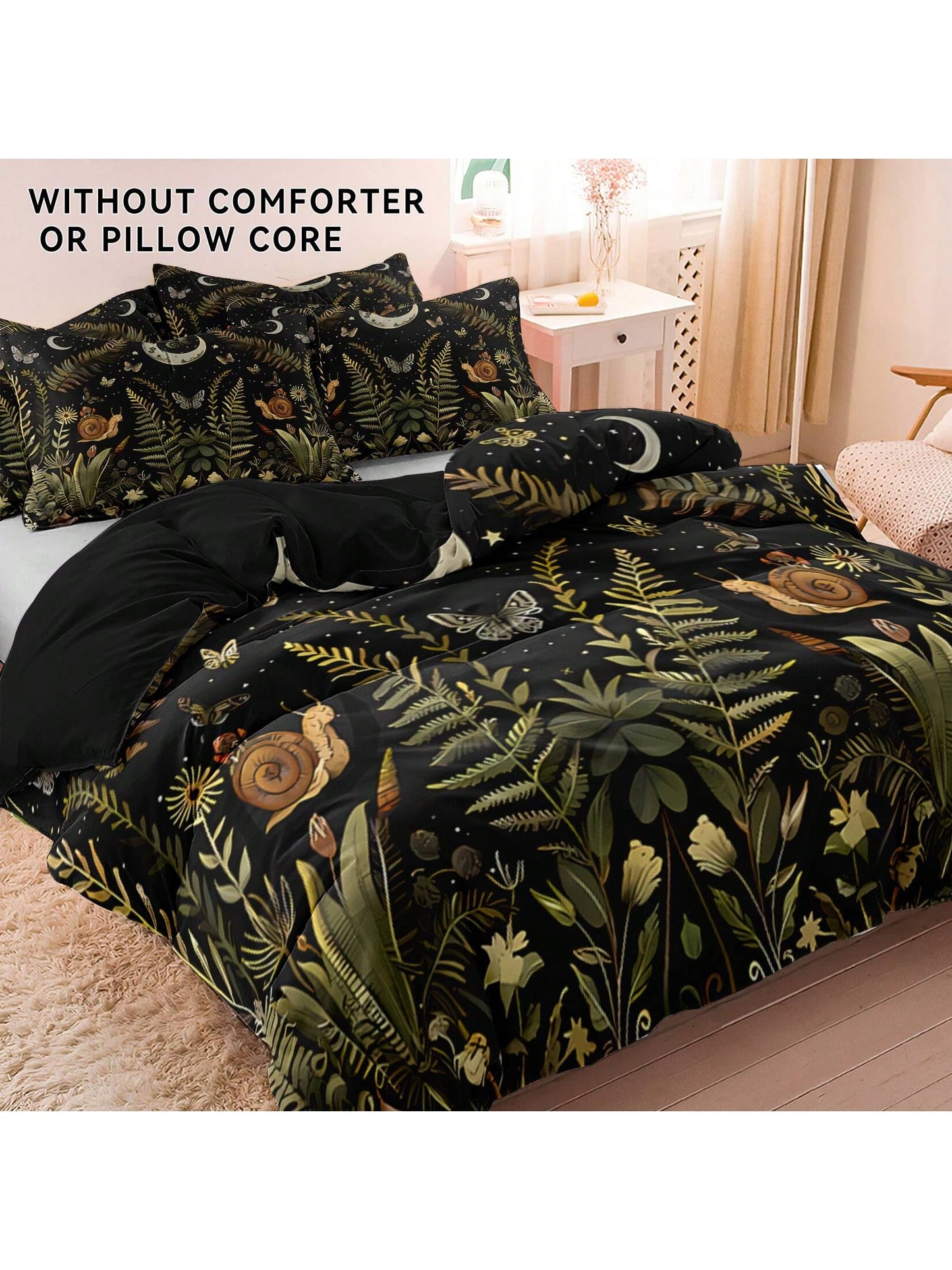 3Pcs Polyester Mushroom Forest & Floral Print Bedding Set, Suitable for Bedroom and Guest Room. Soft & Comfortable Duvet Cover Set, Ideal Gift for Family and Friends (1*Duvet Cover + 2*Pillow Shams, No Filler)