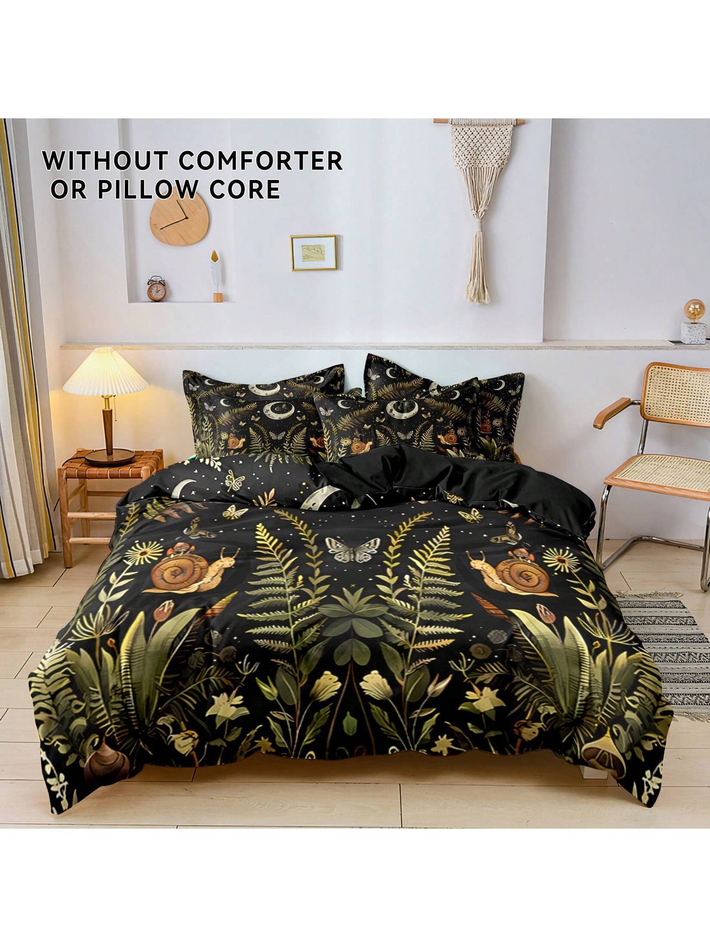 3Pcs Polyester Mushroom Forest & Floral Print Bedding Set, Suitable for Bedroom and Guest Room. Soft & Comfortable Duvet Cover Set, Ideal Gift for Family and Friends (1*Duvet Cover + 2*Pillow Shams, No Filler)