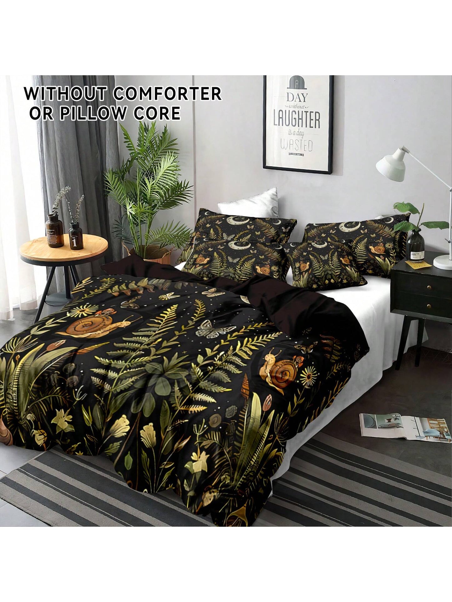3Pcs Polyester Mushroom Forest & Floral Print Bedding Set, Suitable for Bedroom and Guest Room. Soft & Comfortable Duvet Cover Set, Ideal Gift for Family and Friends (1*Duvet Cover + 2*Pillow Shams, No Filler)