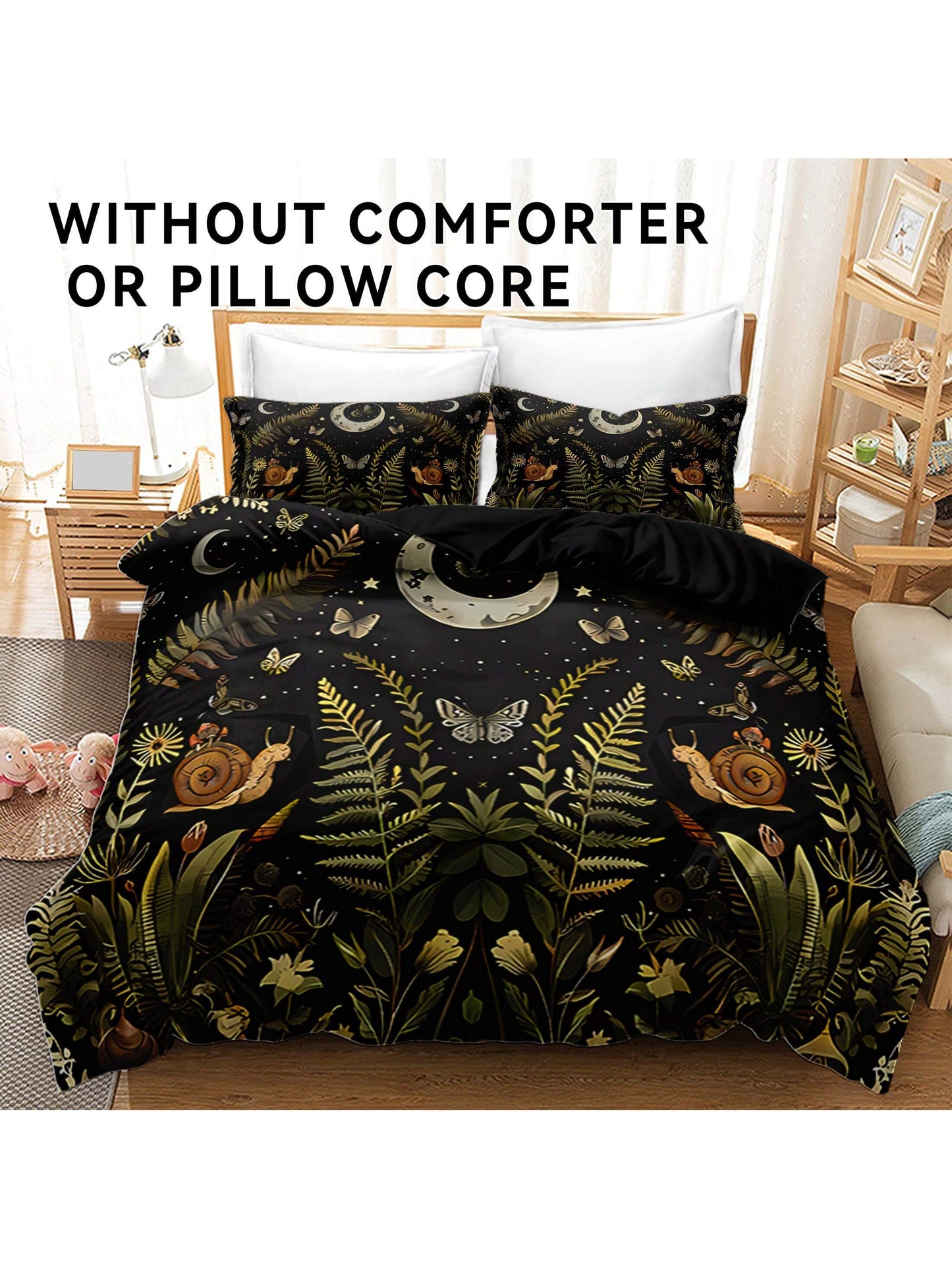 3Pcs Polyester Mushroom Forest & Floral Print Bedding Set, Suitable for Bedroom and Guest Room. Soft & Comfortable Duvet Cover Set, Ideal Gift for Family and Friends (1*Duvet Cover + 2*Pillow Shams, No Filler)