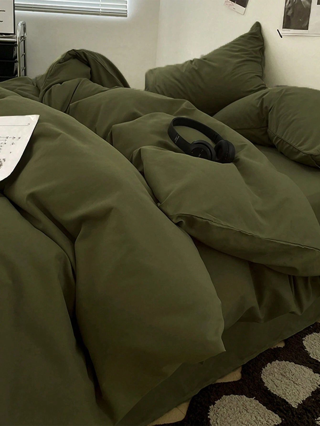 3Pcs Military Green Dormitory/Bedroom Bedding Set, Includes 1Pc Duvet Cover, 2Pcs Pillowcases with No Filling, Machine Washable