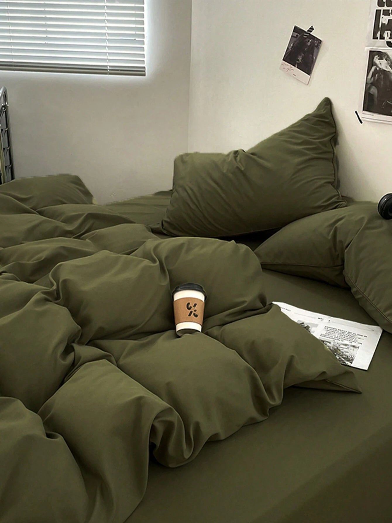 3Pcs Military Green Dormitory/Bedroom Bedding Set, Includes 1Pc Duvet Cover, 2Pcs Pillowcases with No Filling, Machine Washable