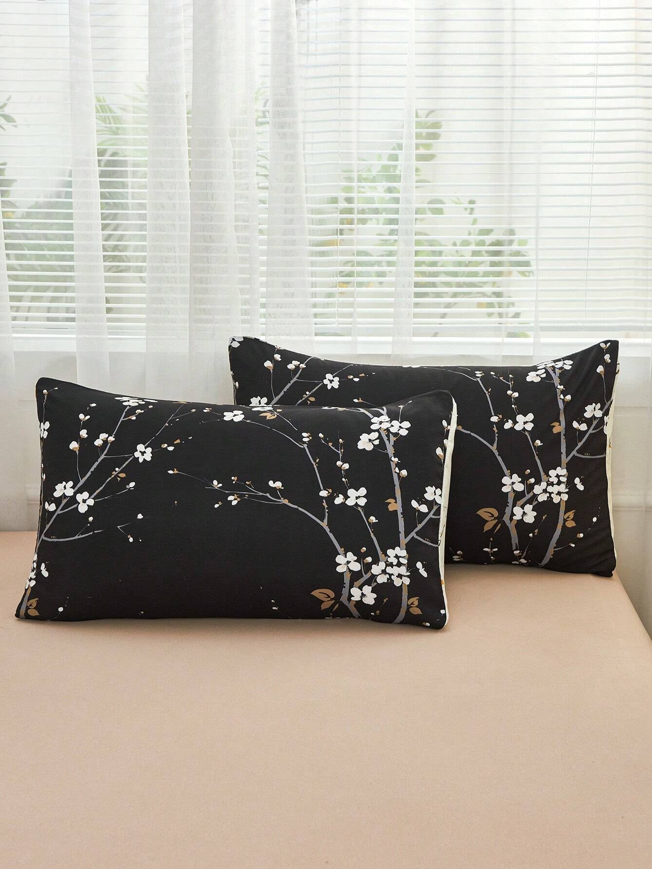 3Pcs/Set Black Beige Two Tone Reversible Plum Blossom Branch Flower Pattern Duvet Cover Set Easy Care Microfiber Soft Bedding Set Soft Breatheable Wrinkle-Free Better for Sleep, Luxury Hotel Style, Gift for Mom Dad Friend, Quilt Comforter Duvet Cover*1 Pillowcase*2 King Queen Full Twin Size Domitory Bedding Back School Bedding