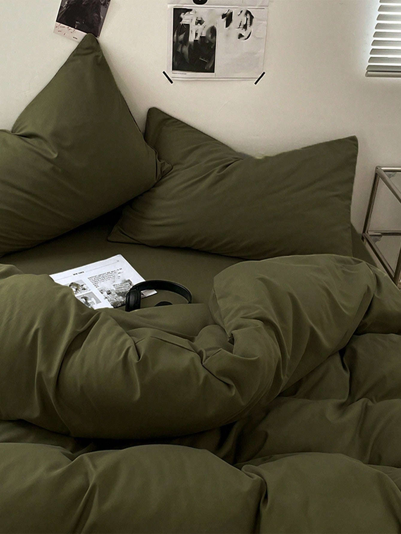 3Pcs Military Green Dormitory/Bedroom Bedding Set, Includes 1Pc Duvet Cover, 2Pcs Pillowcases with No Filling, Machine Washable