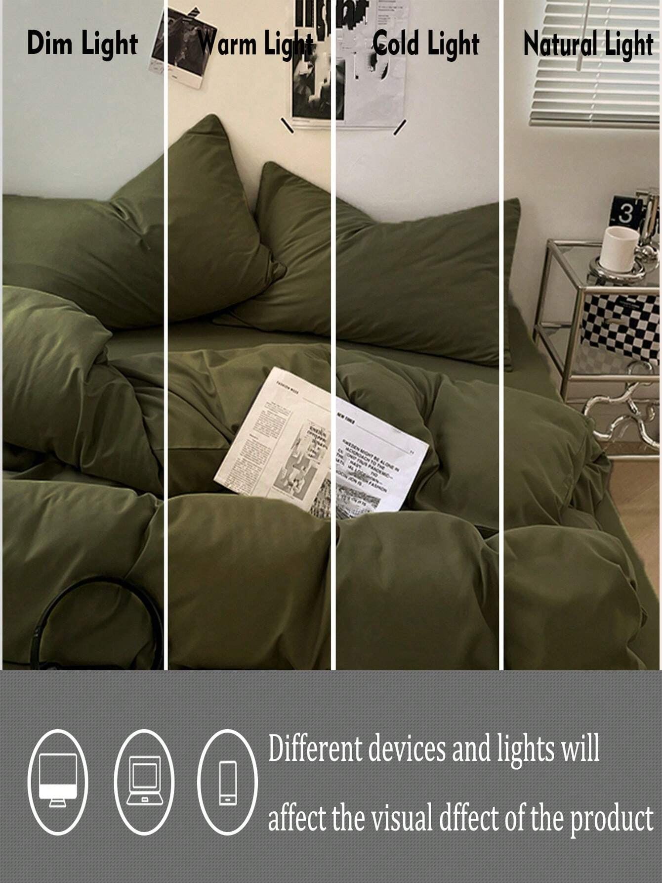 3Pcs Military Green Dormitory/Bedroom Bedding Set, Includes 1Pc Duvet Cover, 2Pcs Pillowcases with No Filling, Machine Washable