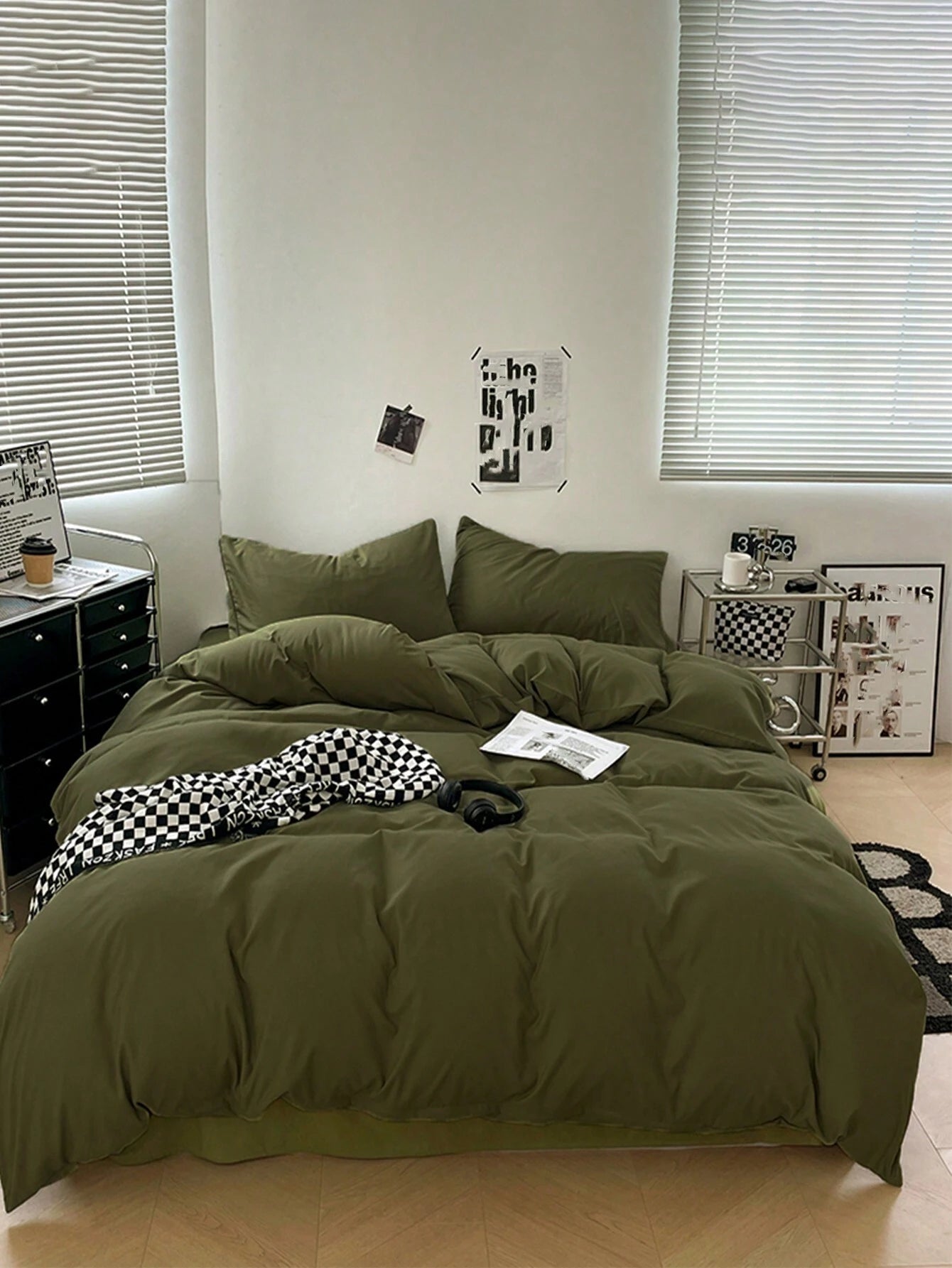 3Pcs Military Green Dormitory/Bedroom Bedding Set, Includes 1Pc Duvet Cover, 2Pcs Pillowcases with No Filling, Machine Washable
