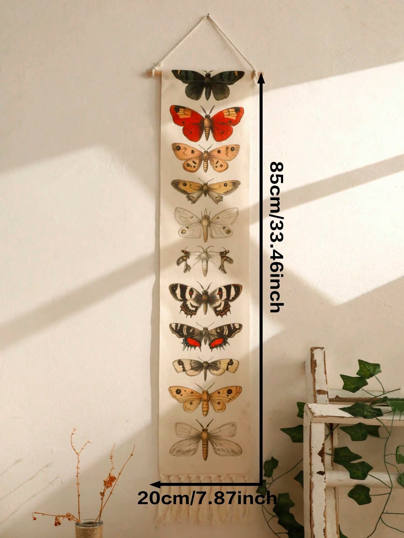 1Pc Vintage Butterfly Tapestry Wall Hanging with Tassels – Insect Moth Specimen Print Banner for Boho Botanical Home Decor, Nature Theme Wall Art for Bedroom Living Room Gallery Classroom