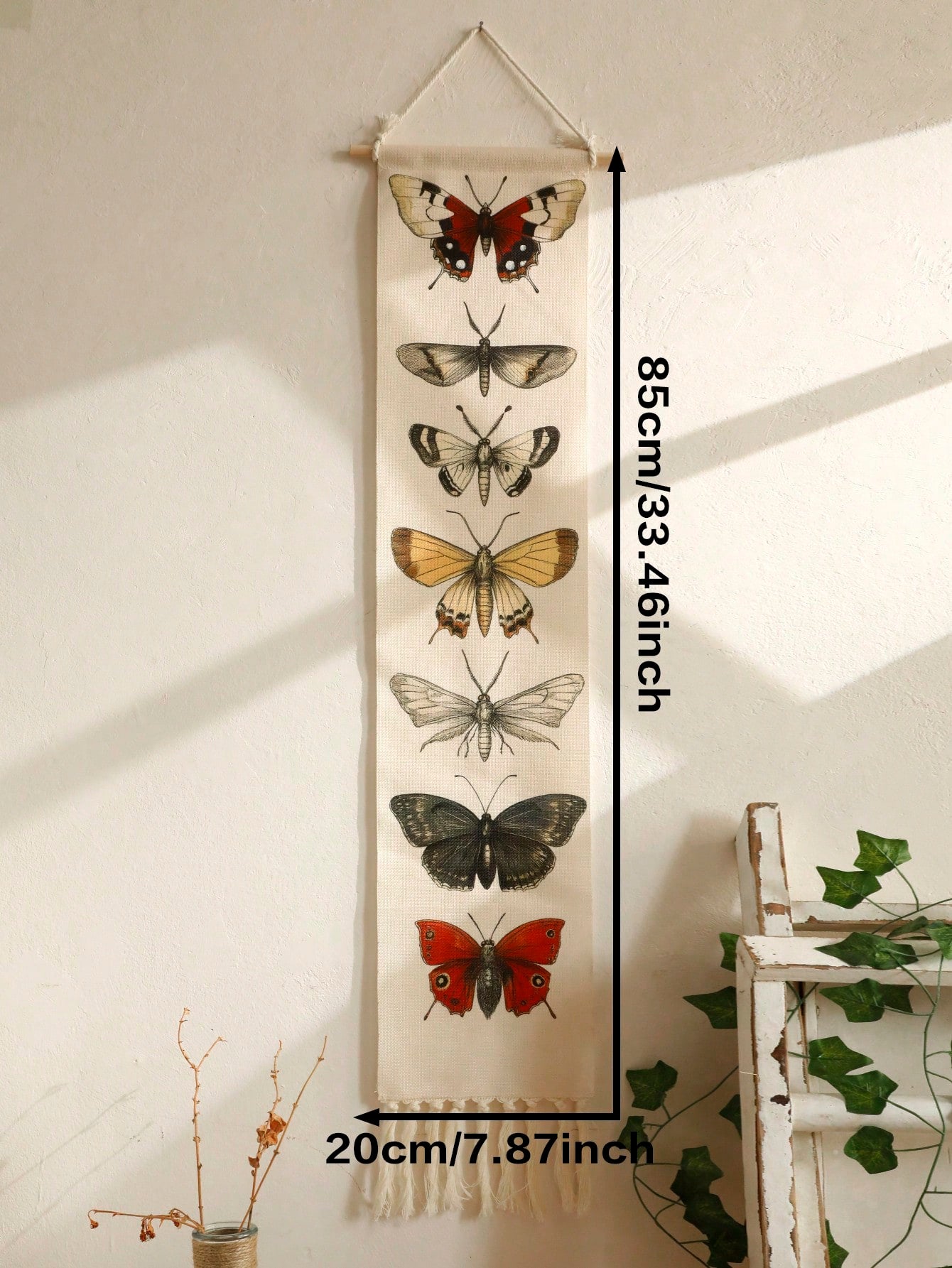 1Pc Vintage Butterfly Tapestry Wall Hanging with Tassels – Insect Moth Specimen Print Banner for Boho Botanical Home Decor, Nature Theme Wall Art for Bedroom Living Room Gallery Classroom